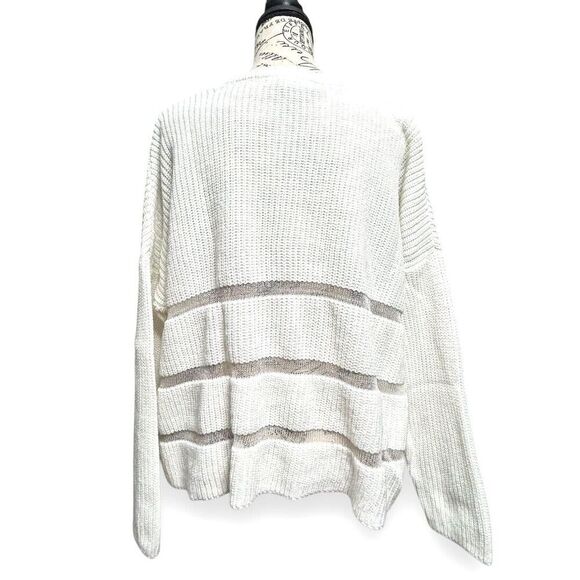 Forever 21 M White Knit Sweater Sheer Cutout Striped Pullover Y2K Streetwear - Picture 5 of 8